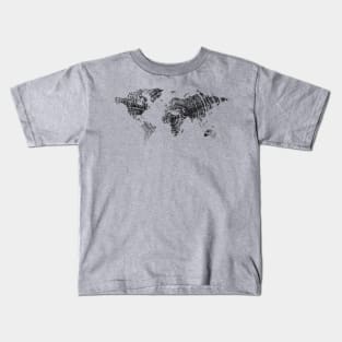 World map in black tree ring pattern Kids T-Shirt